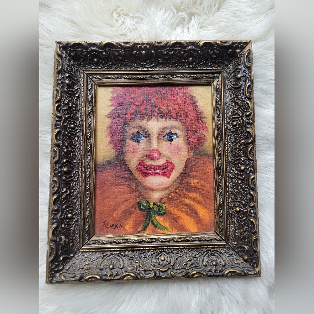 Vintage clown oil painting